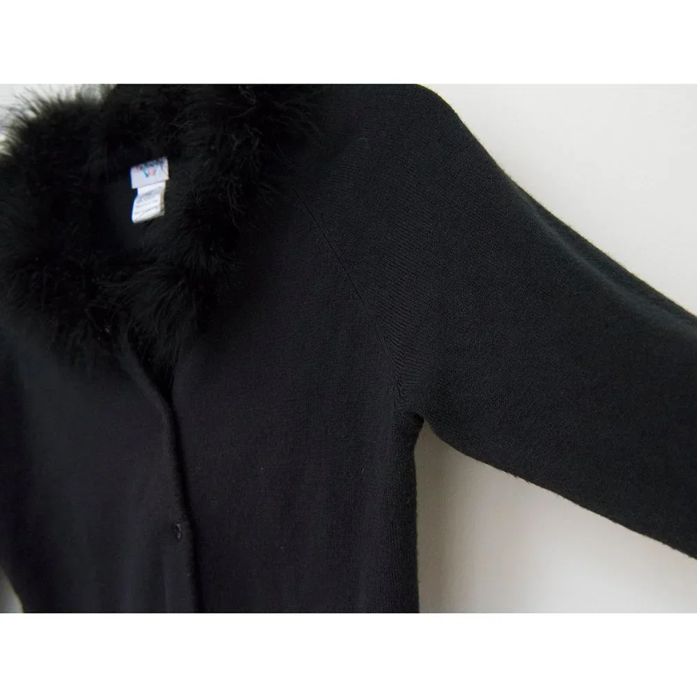 Vintage Talbots Black Acrylic Cardigan Sweater Faux-Fur Collar sz 14 - Picture 5 of 10
